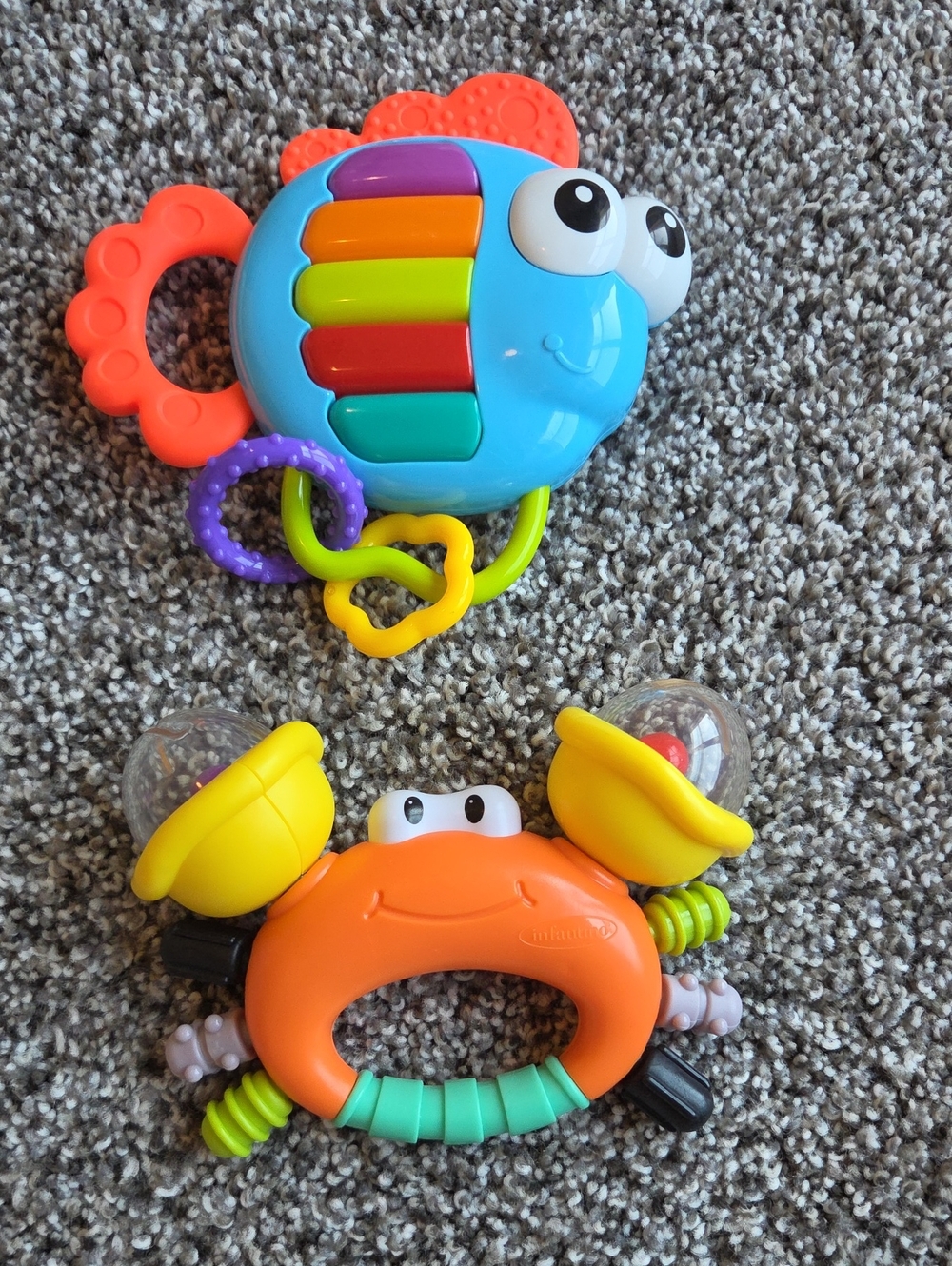 Colorful Crab & Fish Baby Rattle Toys – Orange & Blue
